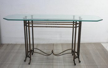 Regency Style Wrought Iron Glass Top Console