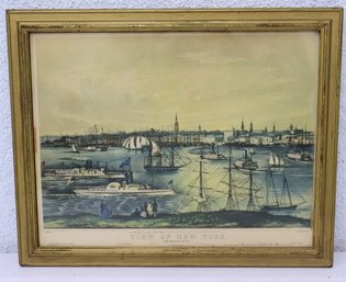 Reproduction Print Of 1849 N. Currier Litho  - View Of New York From Brooklyn Heights