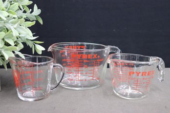 Three Pyrex Glass Measuring Cups - 1 Quart/32oz  And 2 Cup/8oz