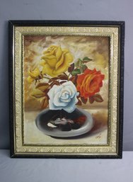 Vintage Oil On Canvas Floral Still Life, Signed Edwin '86