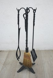 Vintage Spanish Style Black Iron Fireplace Tool Set