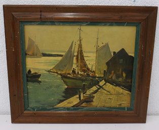 Gone Out Fishing Vintage Art Print No. 214 In Wood Frame