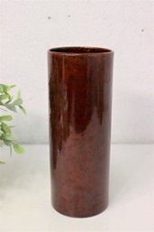 Vintage Royal Haeger Brown Black Dappled Glaze Cylinder Vase