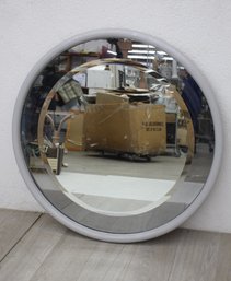 Vintage 38' Round White Frame Mirror With Smoke Glass  Rim
