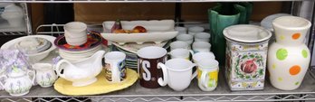 Shelf Lot Of Mugs, Vases, Bowls And Other Ceramic Items
