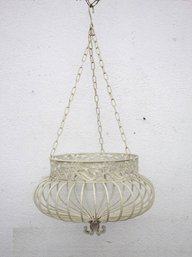 White Painted Wrought Iron Victorian Hanging Planter