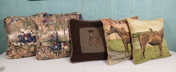 Group Lot Of Equestrian And Horse Decorated Throw Pillows