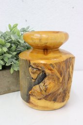 Hand Turned Wooden Burl And Live Edge Bud Vase, Signed
