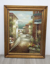 Framed Large 59x47 Mediterranean Villa Seascape Oil On Canvas