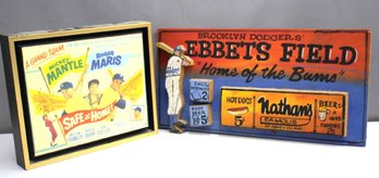 Ebbets Field Brooklyn Dodgers Folk Art & Mickey Mantle Roger Maris New York Yankees Print