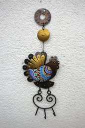 MCM Brass & Enamel Chicken Rooster Hanging Copper