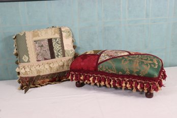 2 Sizes Of Small Low Benches With Richly Colored Patchwork  And Tassel & Fringe Trim