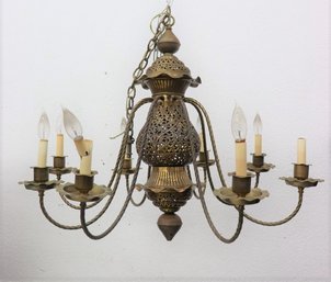 Take Me To Marrakesh: Spectacular Eight Braided Swan Arm Reticulated And Pierced Brass Chandelier 26'H
