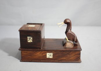 Mechanical Tobacco Case With Bird - Vintage Wooden Cigarette Case Box