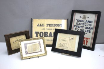 Group Lot Of Framed Schedule,party Invite,Tobacco Sign,....