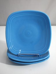 Three  Square Salad Plates Fiesta Peacock Blue -7' X 7'