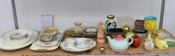 Shelf Lot Of Mostly Ceramic Tabletop And Decorative Items