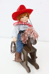 Cottage Collectibles Limited Edition Bisque Howdy Cow Girl On Wooden Horse  By Linda Steele (no Gun)