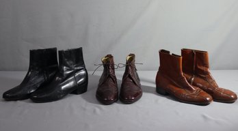 Three (3) Pairs Of  Leather Florsheim & Brogue Men Boots  ( 2 Vintage )