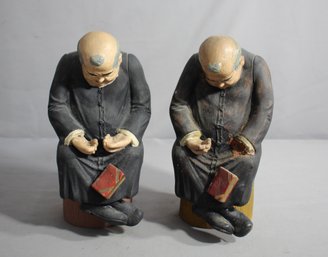 Pair Of Vintage Scholar Figurines In Contemplation - One Hand Missing