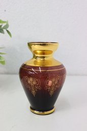 Blown Glass Vase With Gold Overlay