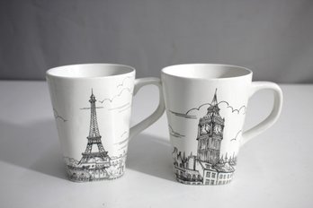 222 Fifth City Scenes Black Mug-Eiffel Tower & Big Ben Clock