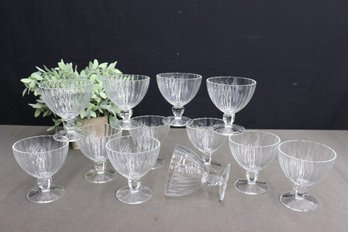 Grouping Of 12 French Glass Fluted Petal Base Coupe Glasses