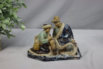 Vintage Chinese Glazed Ceramic Teacher And Pupil Figurine