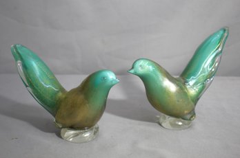 Pair Of Vintage Murano Art Glass Birds, Italy