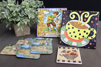 Group Lot Of Decorative Ceramic Trivets And Coasters