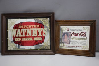 London England Watneys Imported Red Barrel Beer Mirror Sign &  Coca Cola Advertising Mirror