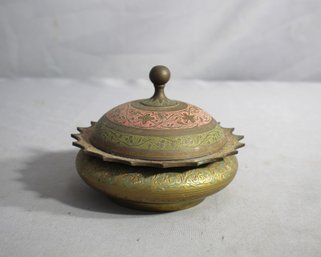 Intricately Etched Antique Brass Covered Dish