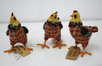 Three (3) Handmade Fabric Rooster Primitive Rustic Country