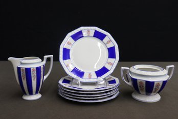 Rosenthal Blue/white Maria Pattern Porcelain Creamer/Sugar Set And Dodecagon Small Side Plates