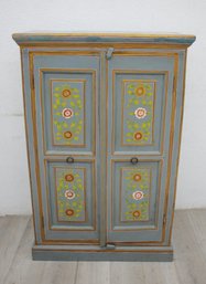 Hand-Painted Antique Wardrobe With Floral Motifs
