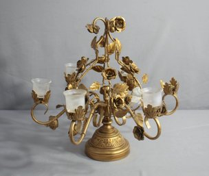 Six(6)  Arm Tole Candelabra Guilt Gold-(missing One Glass Cup )