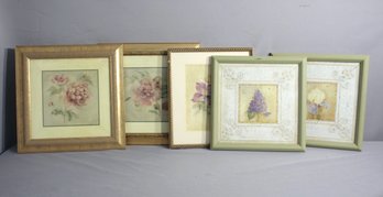 Group Of Five (5) Floral Framed  Prints