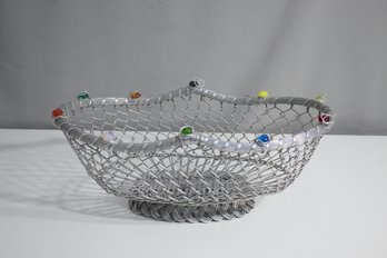 Dary Rees Original Basket Metal Wire Beaded Handmade  Colored Stone