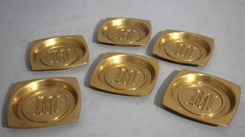 Vintage Hyde Park Brass Coasters Monogrammed With Letter 'M' - MCM Hollywood Regency Style