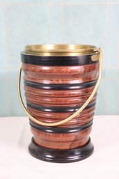 Antique Brass & Mahogany Fire Bucket With Original Brass Liner