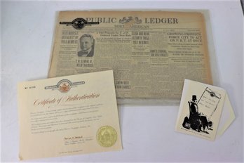 Public Ledger Newspaper From December 22, 1926 With COA From Historic Newspaper Archive