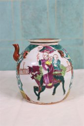 Chinese Enamelware Ceramic Teapot With Mythical Qilin And Riders