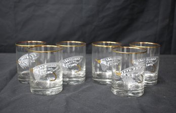 Set Of 6 Vintage Winne Staniford Designs Inc. Etched Glass Tumblers