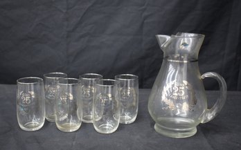 'Silver 25th Anniversary Commemorative Glassware Set By West Virginia Glass 7pcs