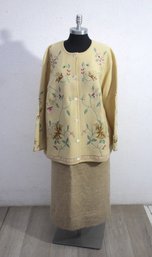 Carole Little 3x Floral Cardigan And A Suganne Schwartz Handwoven Skirt Size L
