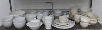 Shelf Lot Of White Ceramic Tableware. Dansk Bowles