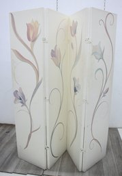 Hand-Painted Floral Four-Panel Room Divider