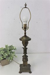 Vintage Column Turned Urn Brass Lamp