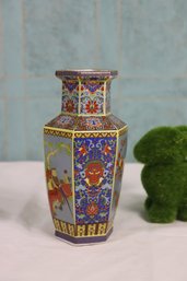 Elaborate Chinese Porcelain Enameled Hexagonal Vase