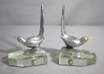 Pair Of Art Deco Bird Bookends On Octagonal Crystal Bases